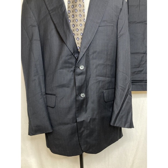 Jos A Bank Mens Suit 42L 46" 36x31 Blue Stripe Jacket Blazer Sport Coat Wool - Picture 7 of 15